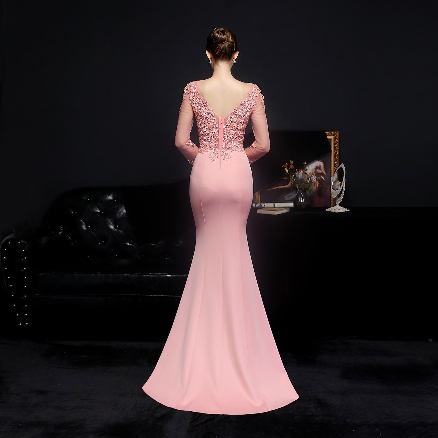 Full Craft Lace Fishtail Evening Dress