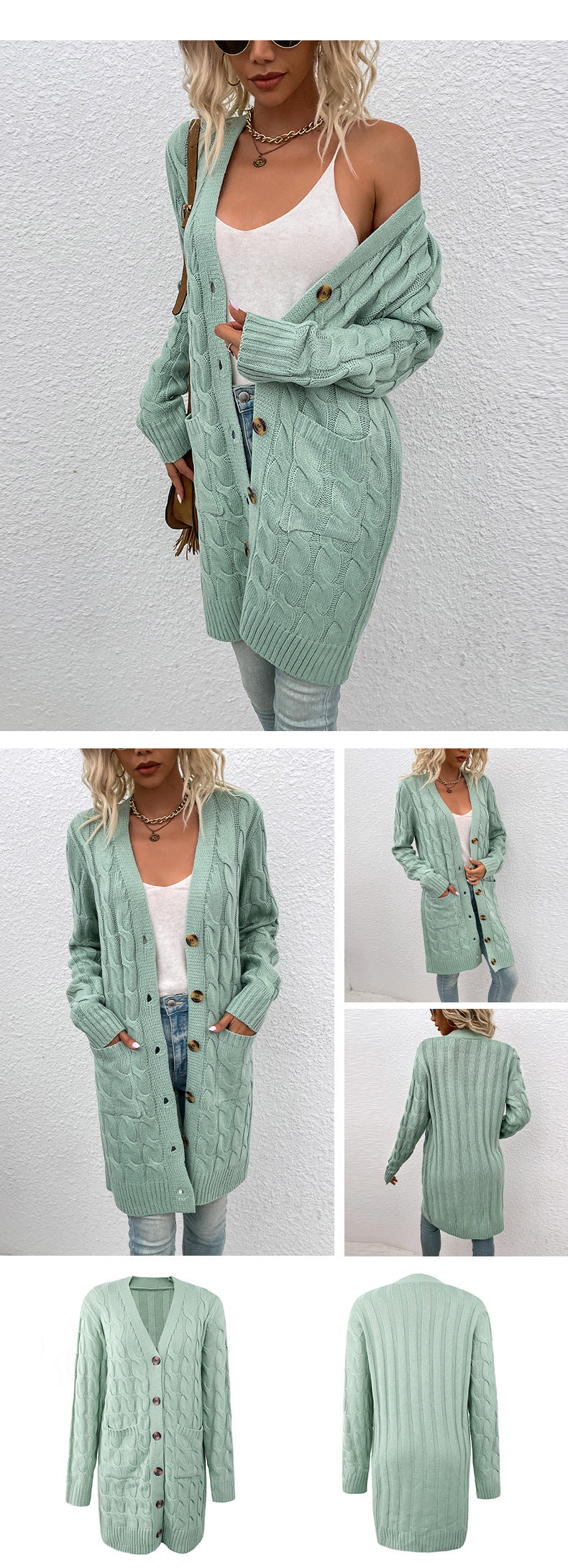 Long Cable-Knit Cardigan