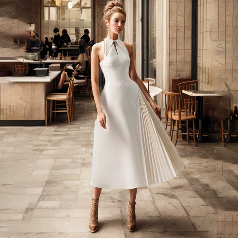 Ivory Vintage Court Cutout Pleated Dress