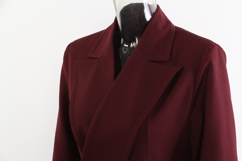 Angola Red Personality Collar Mid Length Blazer