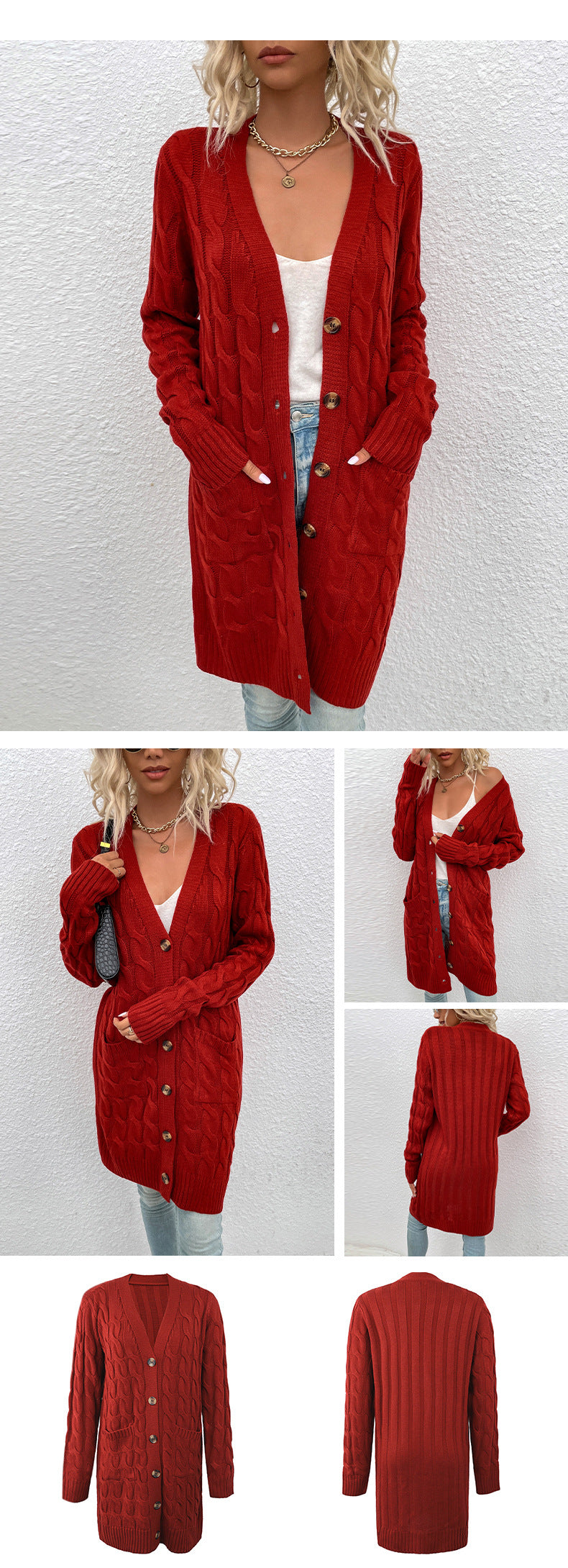 Long Cable-Knit Cardigan