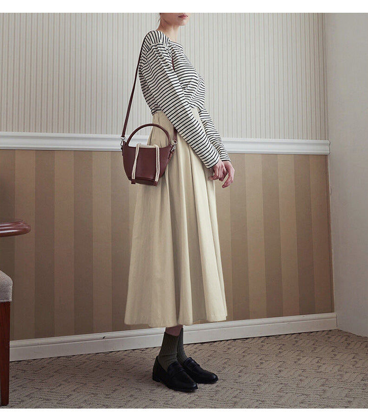 Pleated Apricot Cotton Skirt