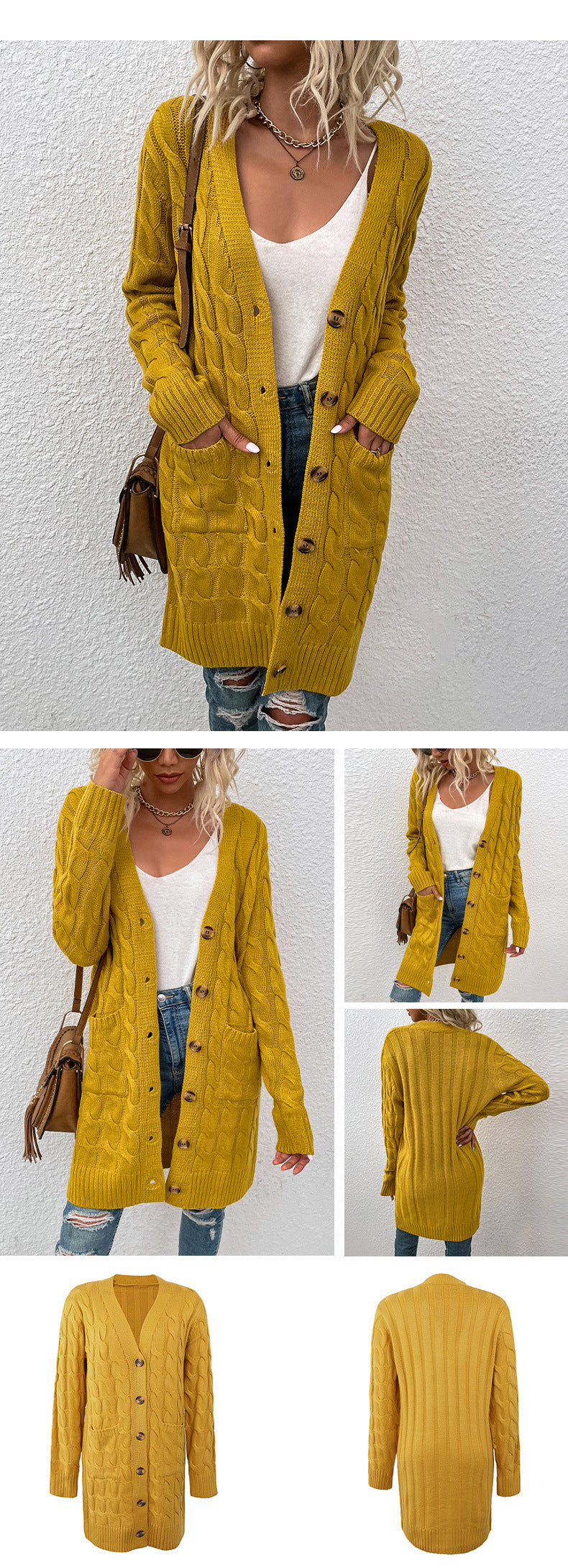 Long Cable-Knit Cardigan