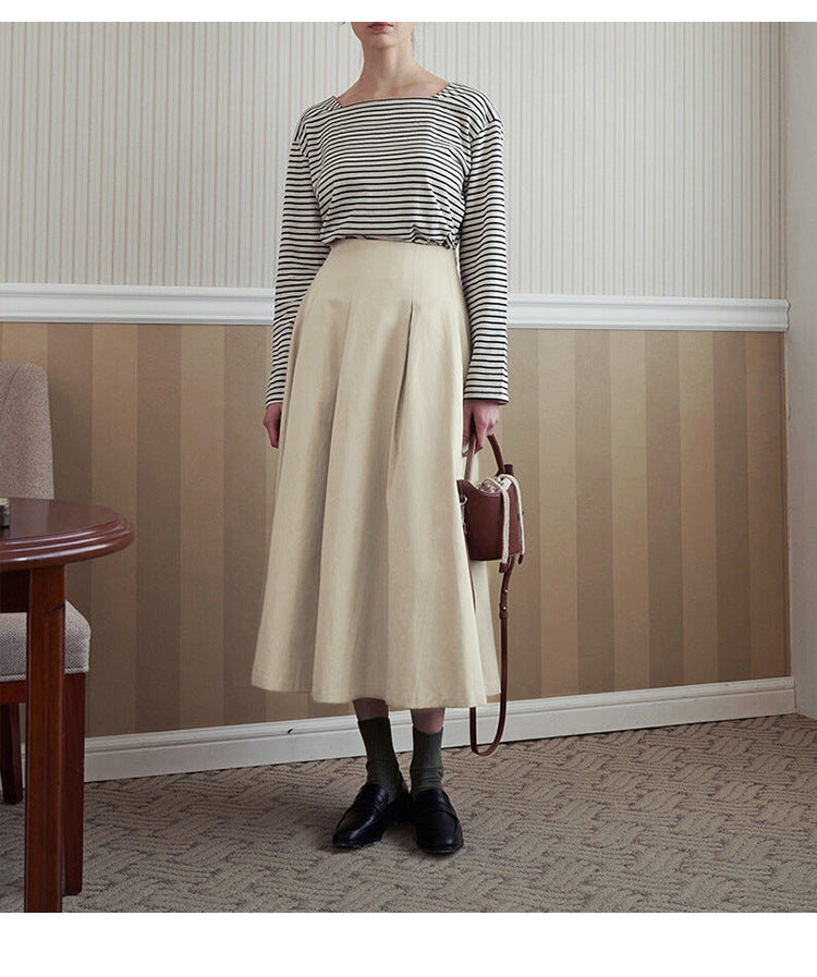 Pleated Apricot Cotton Skirt