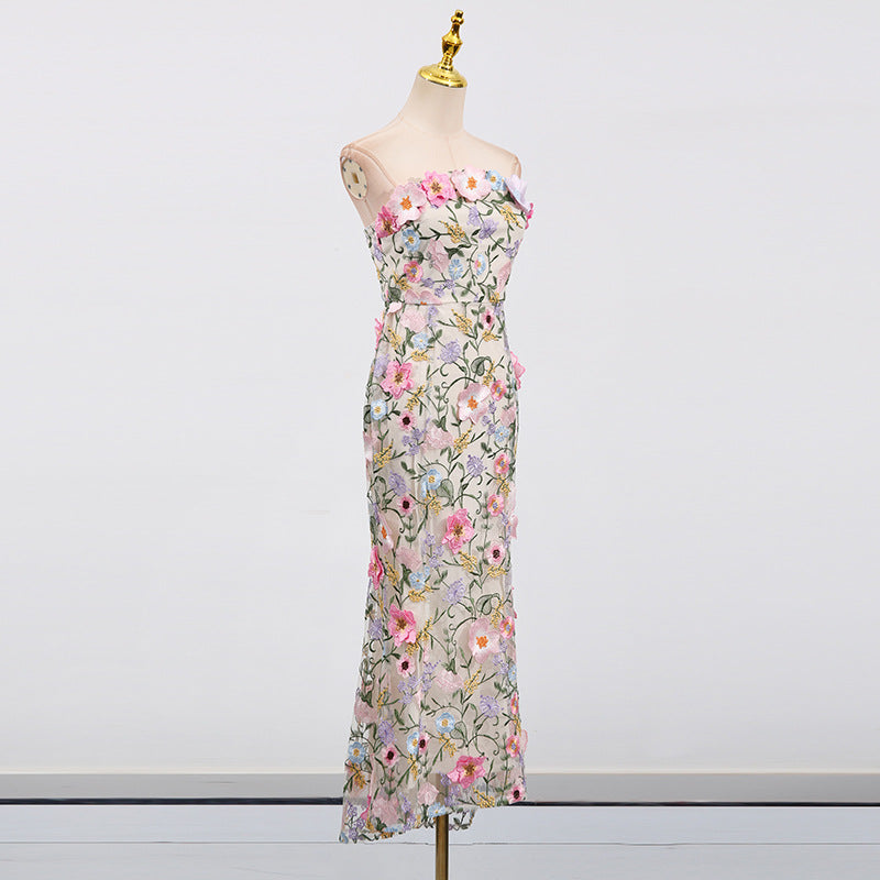 Three Dimensional Floral Strapless Dress