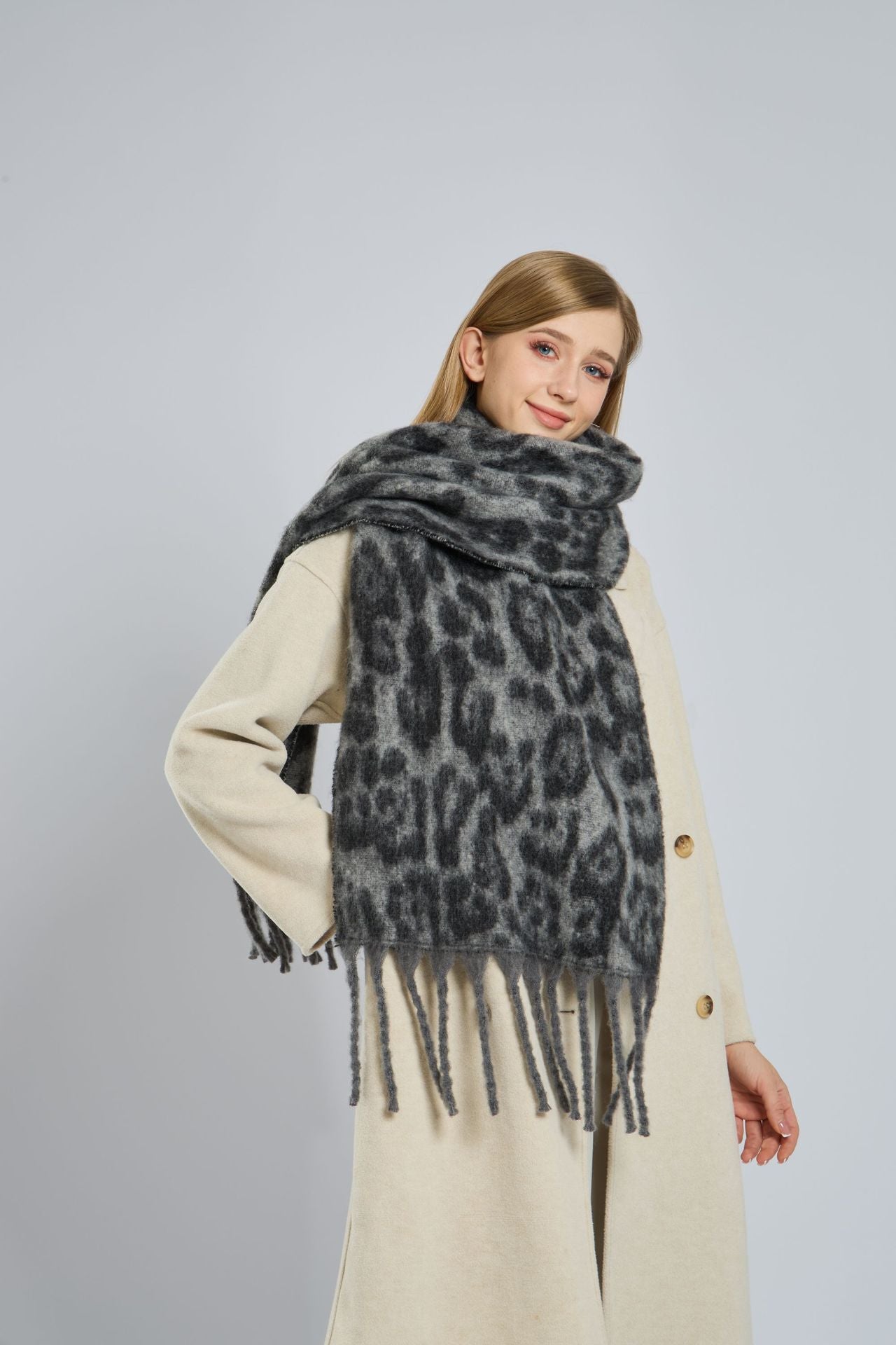 Leopard Print Tassel Scarf