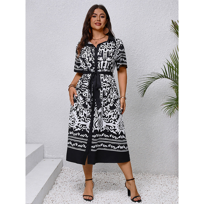 B&W Printed Shirt Dress