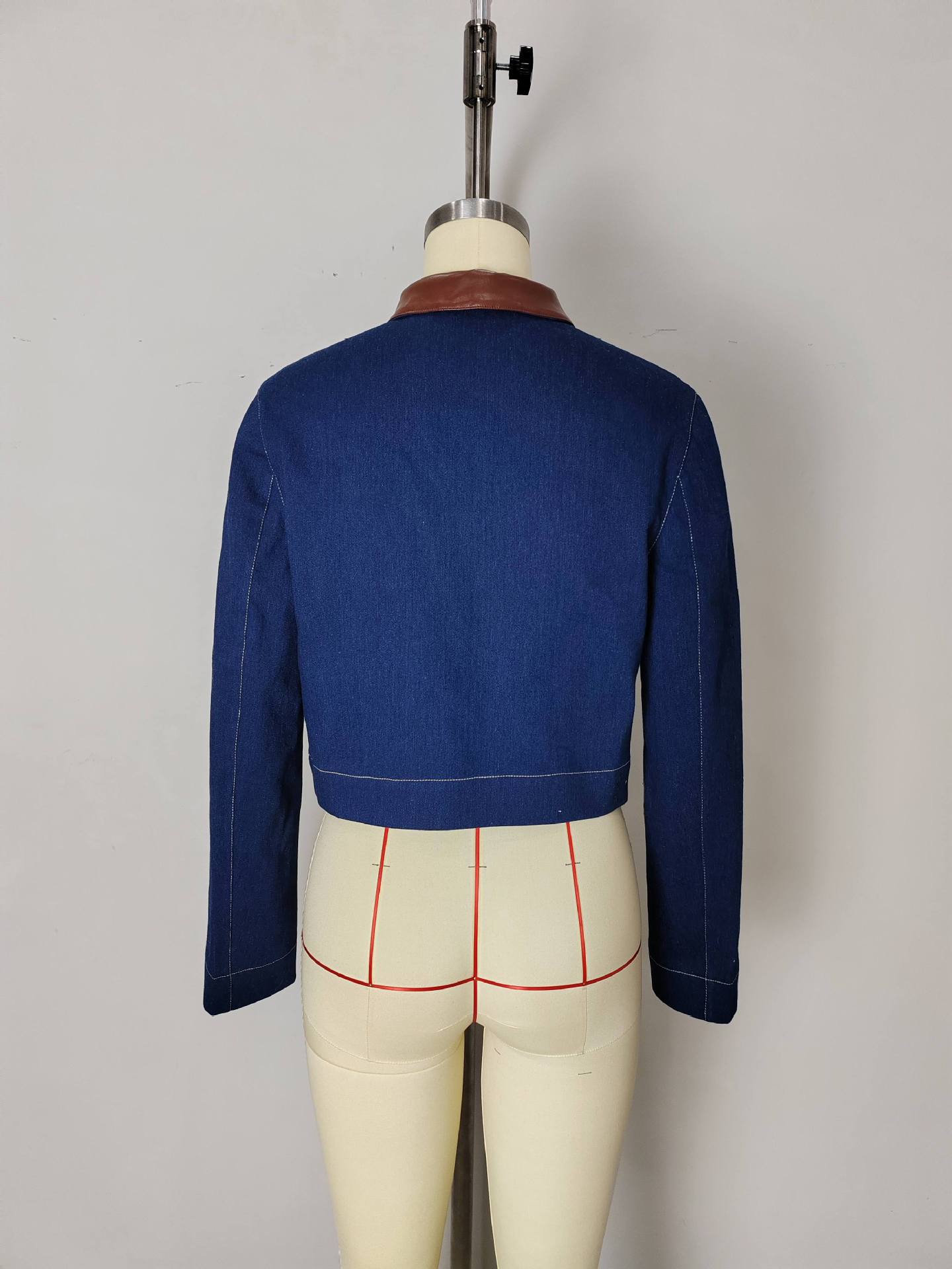 Button Embelishment with Leather Denim Jacket