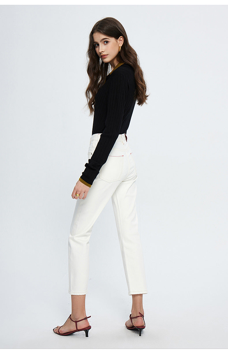 High End Red Edge White Cropped Jeans