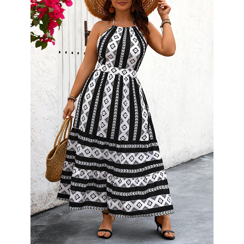 Halter Sleeveless Printed Backless Dress