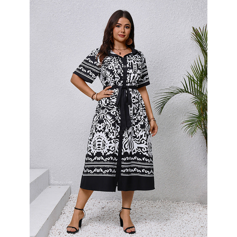 B&W Printed Shirt Dress