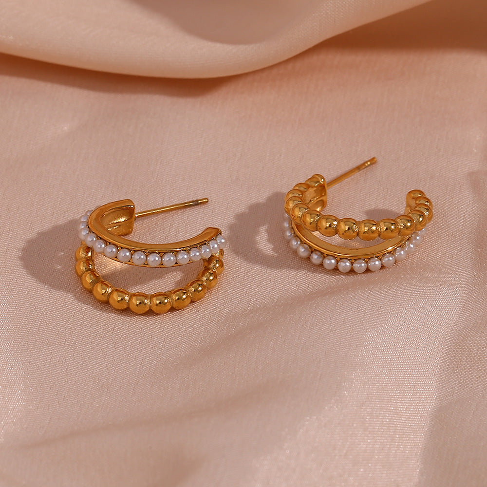 Betty Double Layer Beads Pearl Earrings