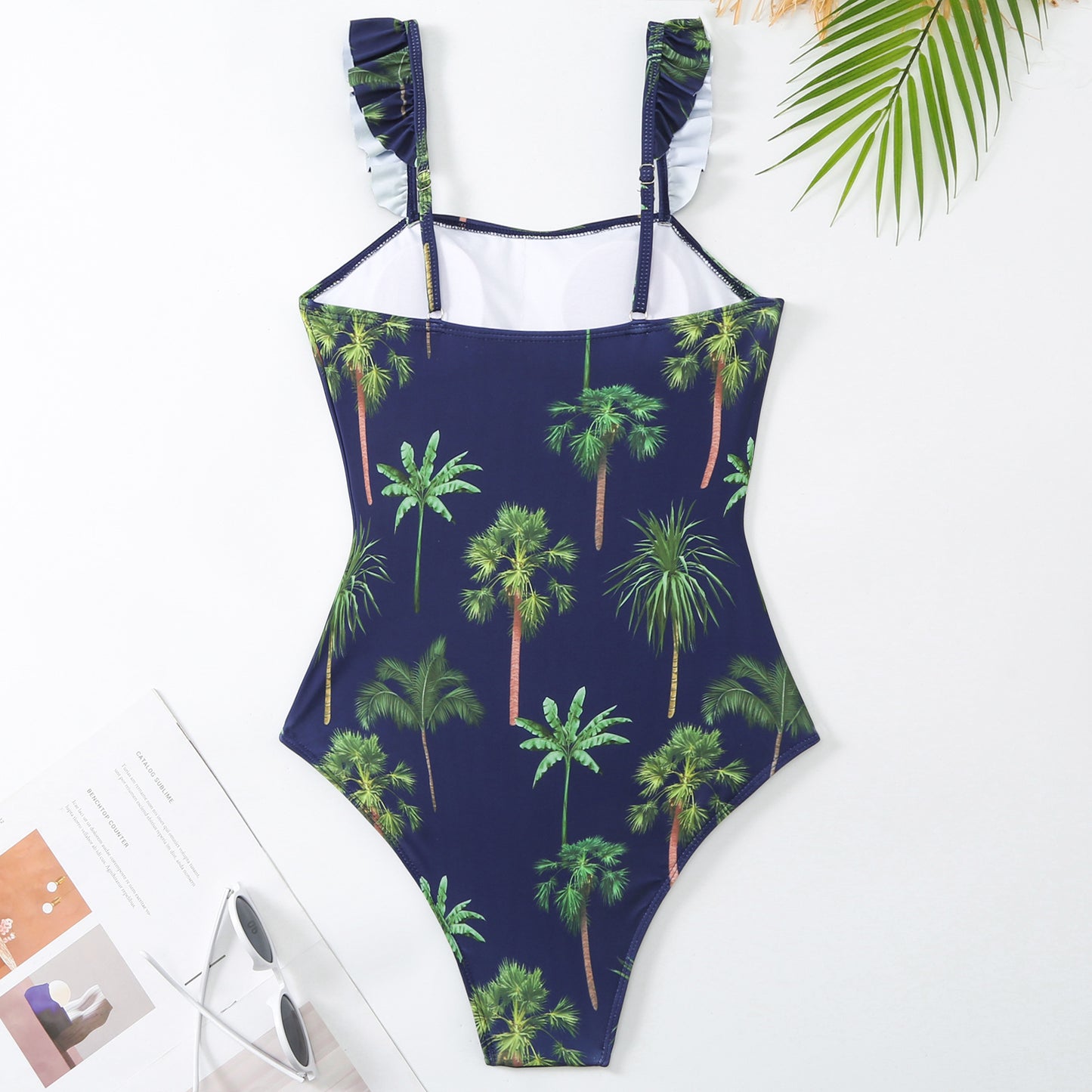 Navy Palm Tree One-piece Set
