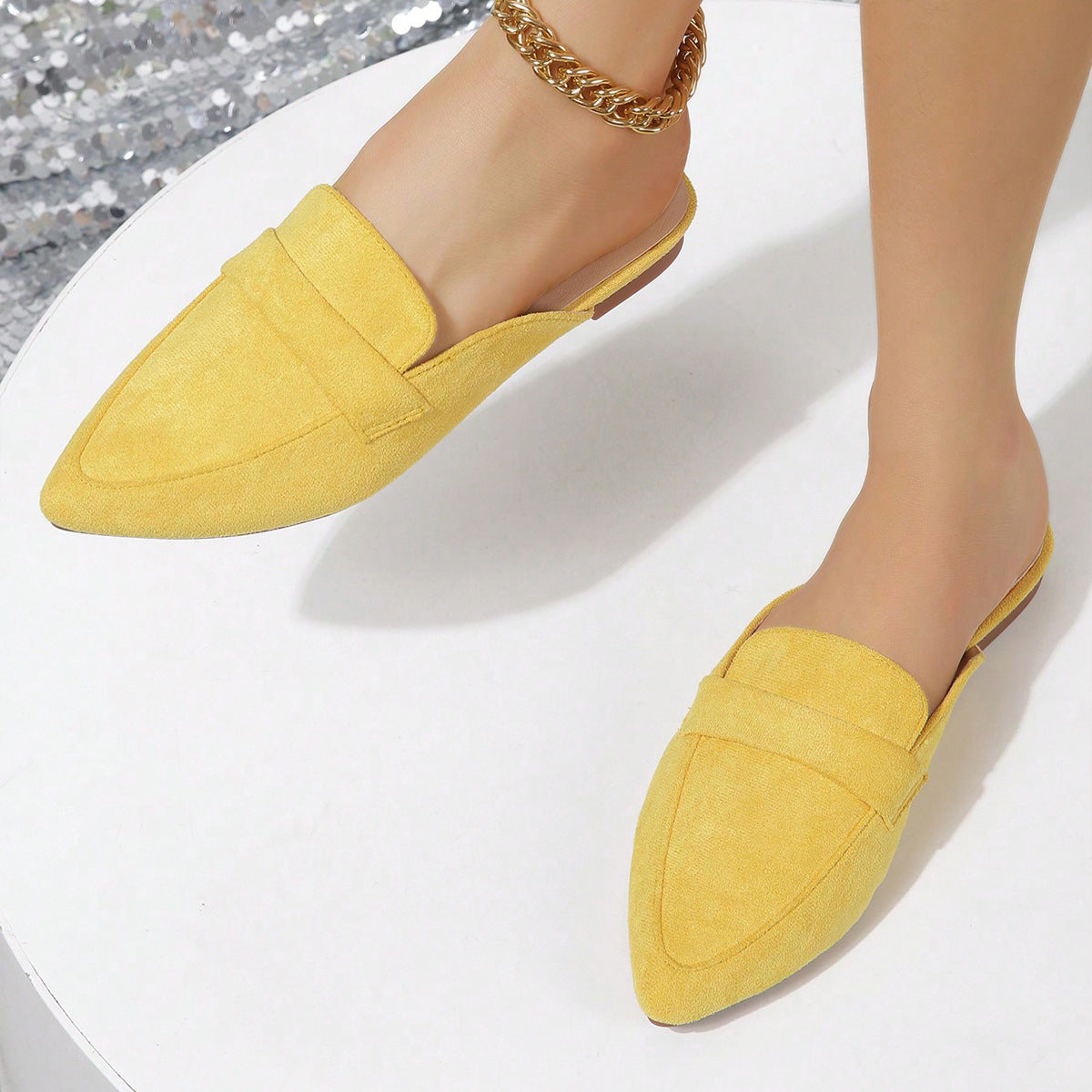 Pointed Faux Suede Mules