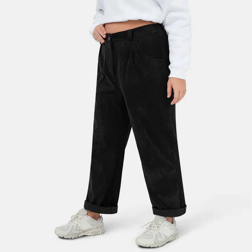 Black Retro High Waist Straight Leg Pants