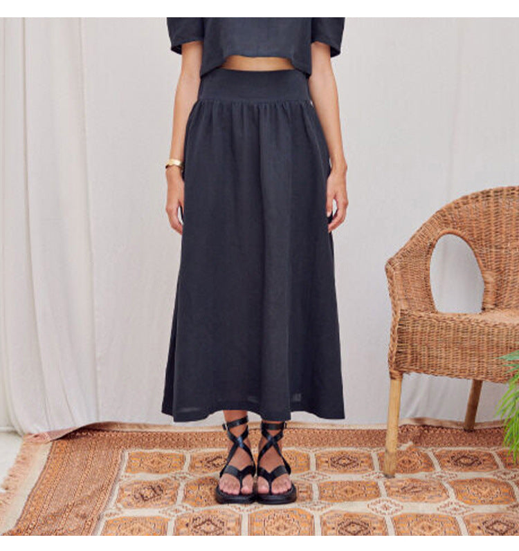 Breathable High Waist Linen Skirt