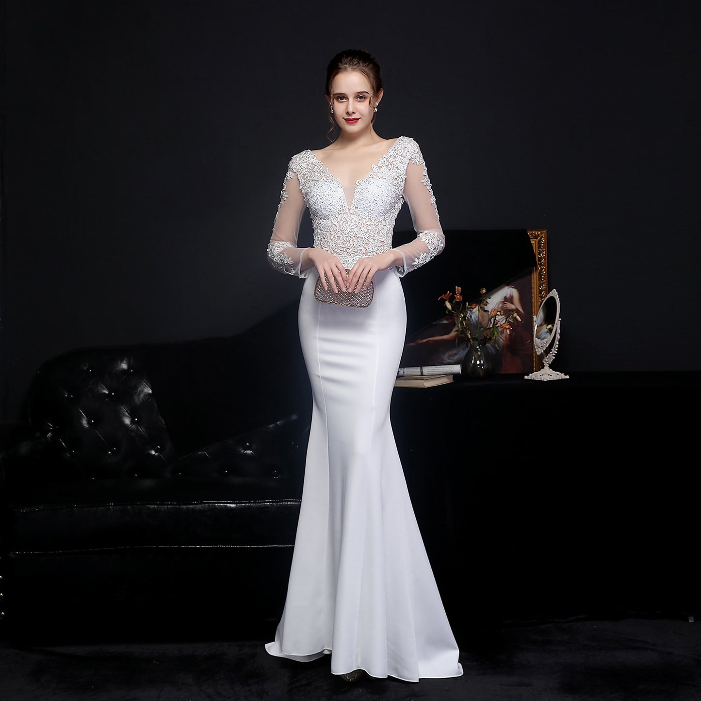 Full Craft Lace Fishtail Evening Dress