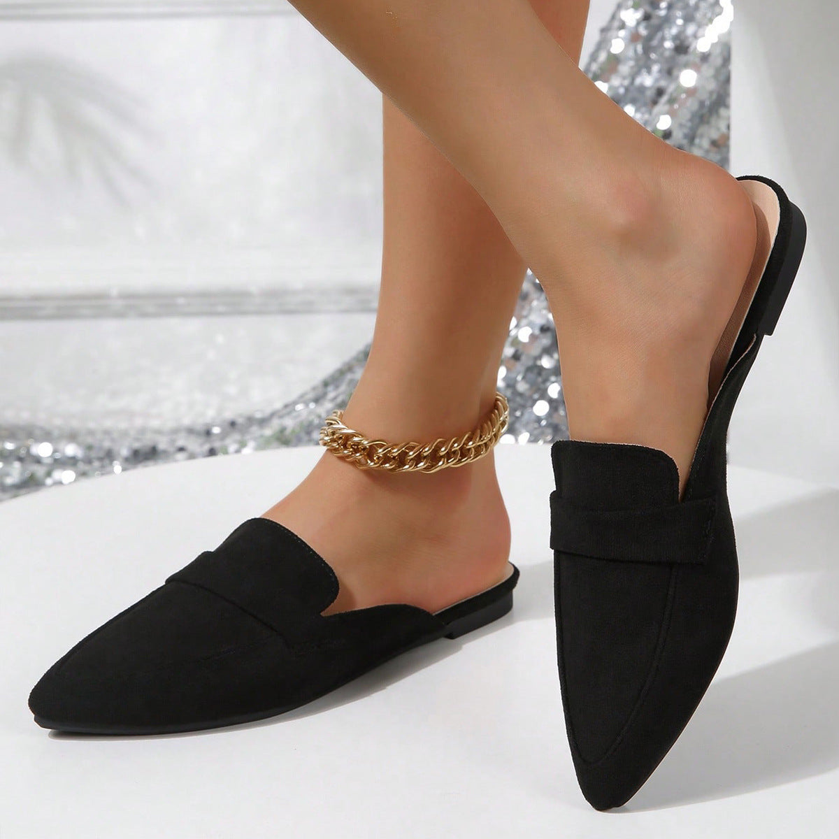 Pointed Faux Suede Mules