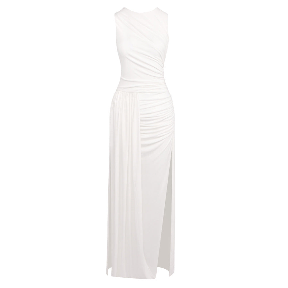 White Summer Asymmetric Maxi Split Dress