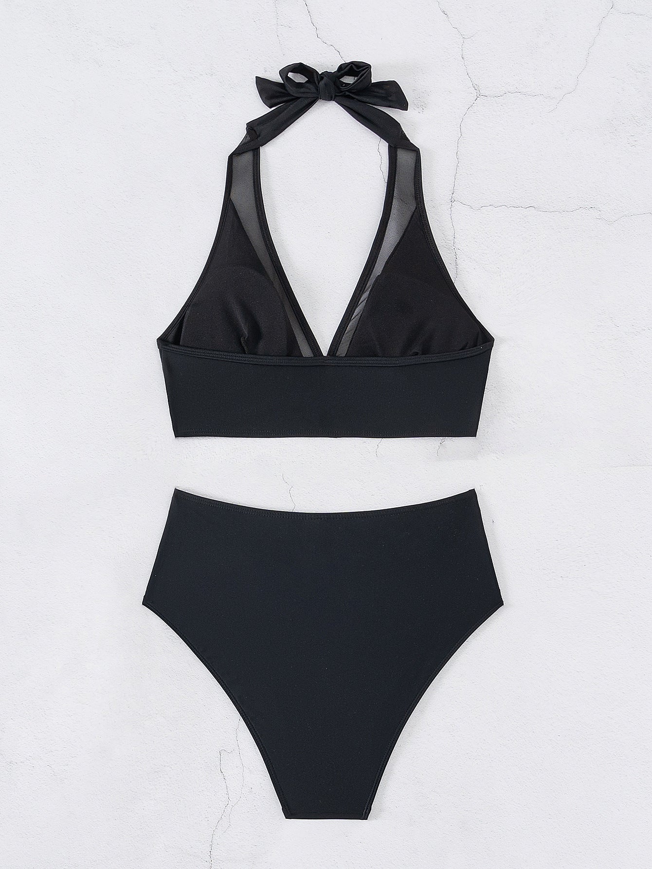 Black Mesh Stitching Lace-up Bikini