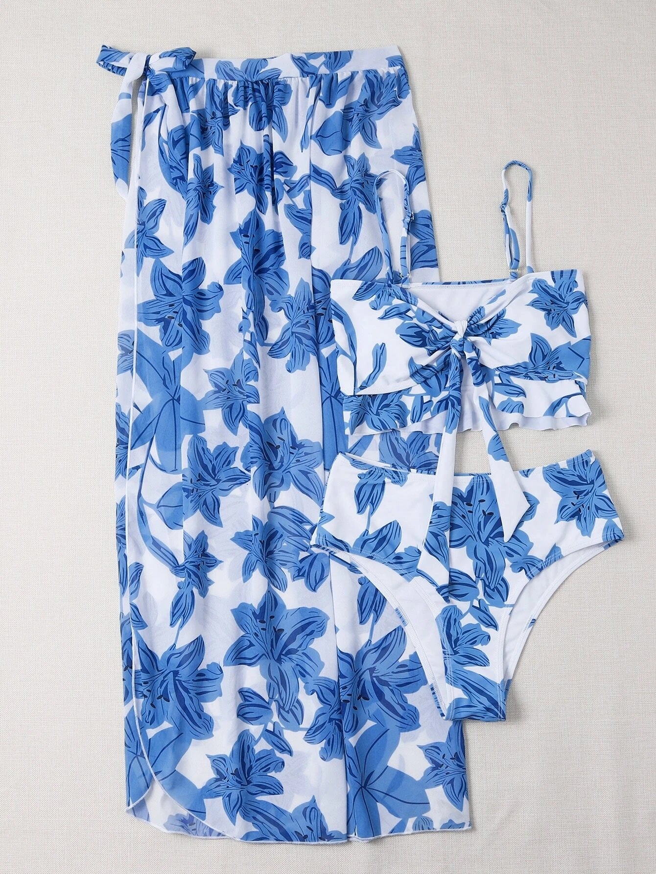 Floral Split Three Piece Bikini Set