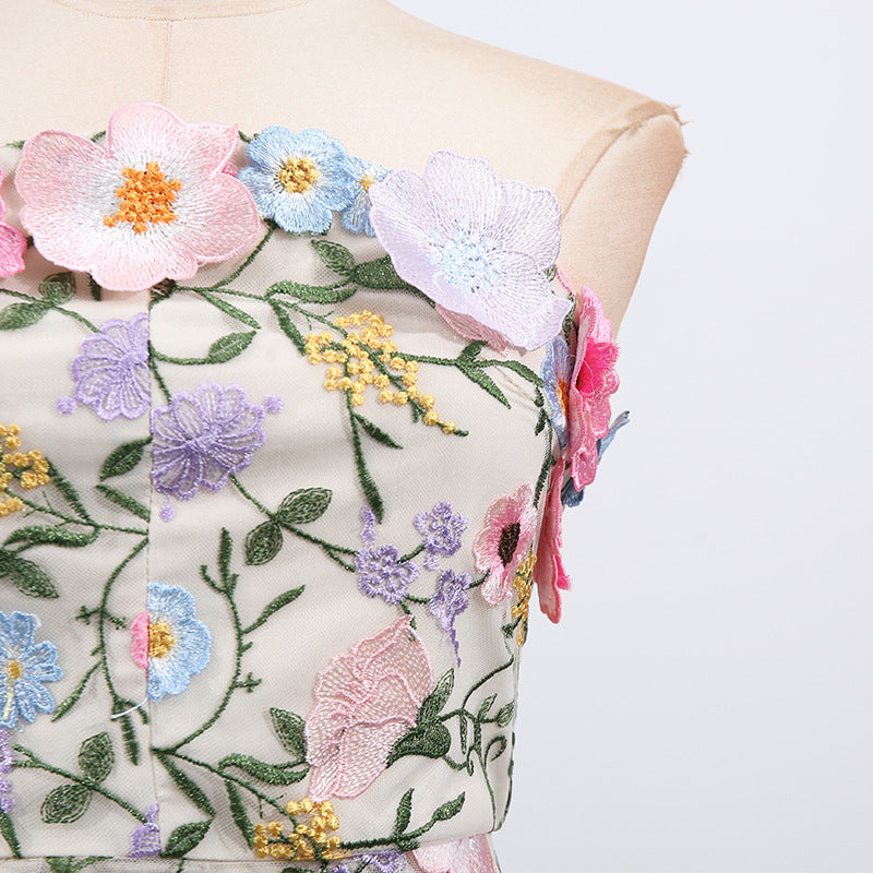 Three Dimensional Floral Strapless Dress