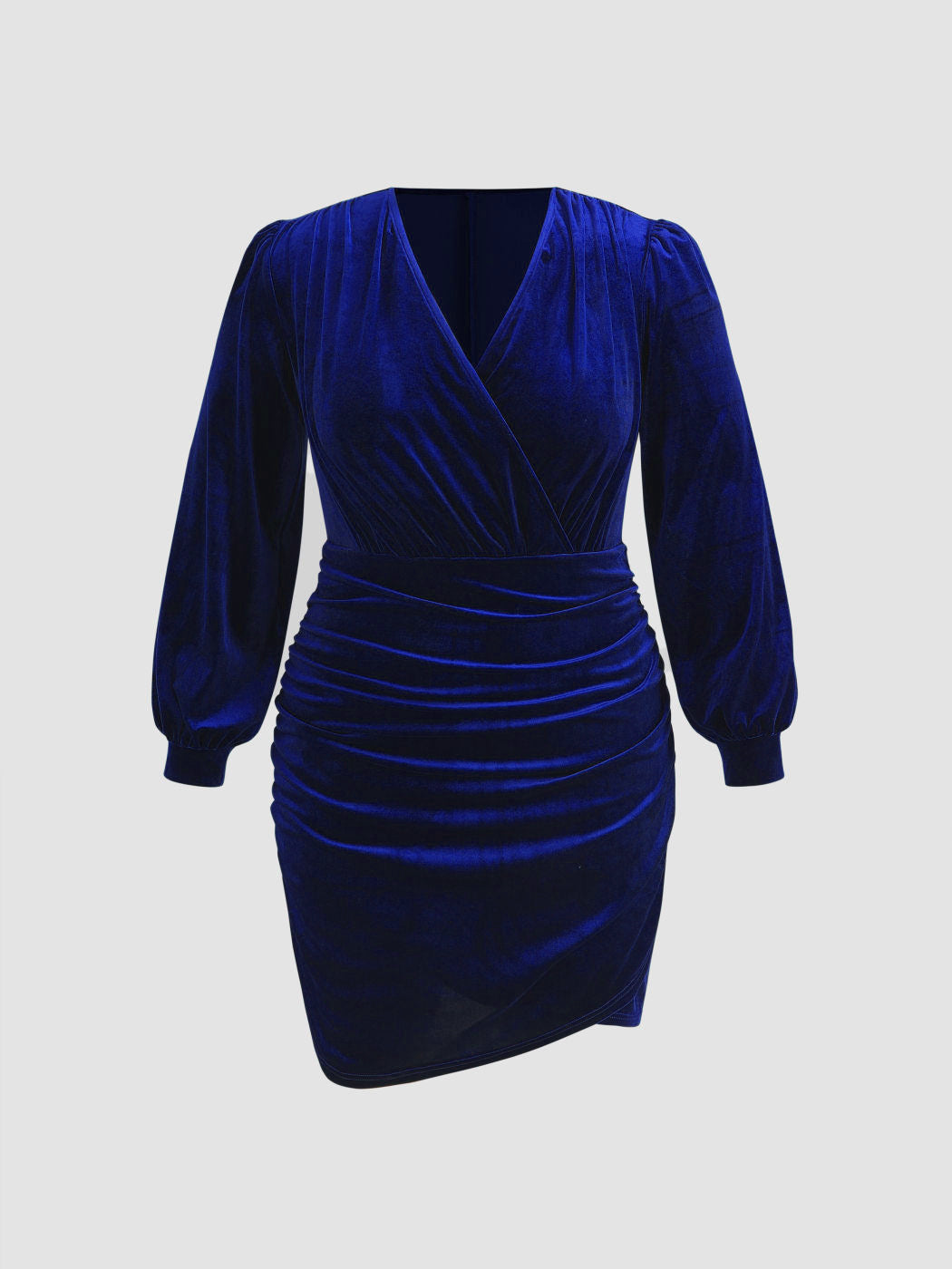 Robe fourreau bleue à col en V Robe Pleuche française élégante