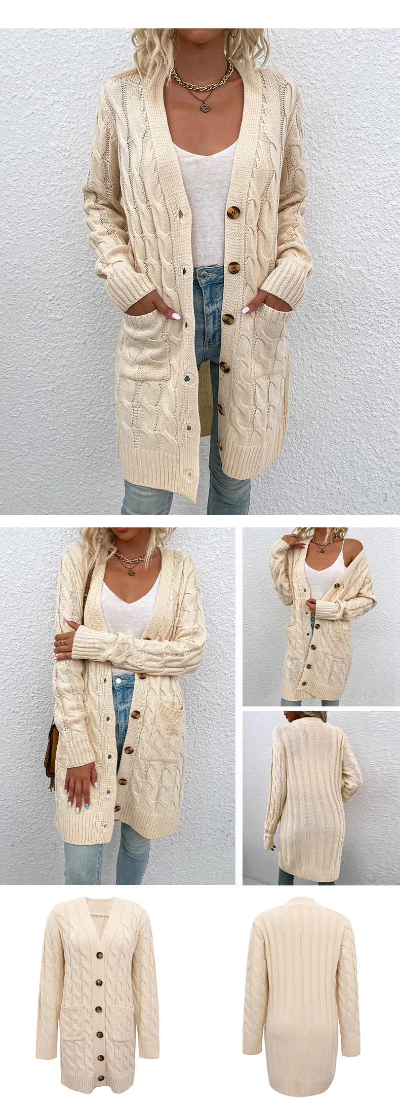 Long Cable-Knit Cardigan