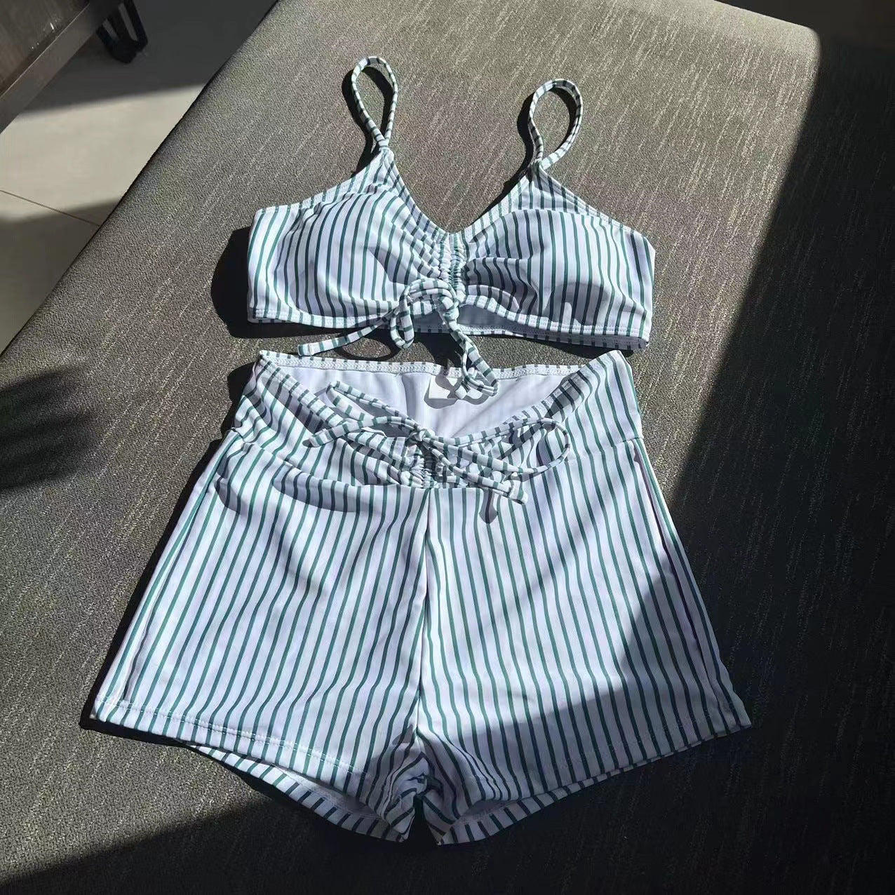 Striped Printed Drawstring Swimsuit