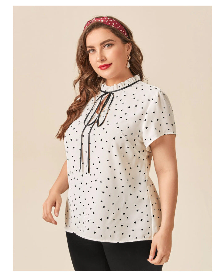 Polka Dot Hearts Tie-up Blouse