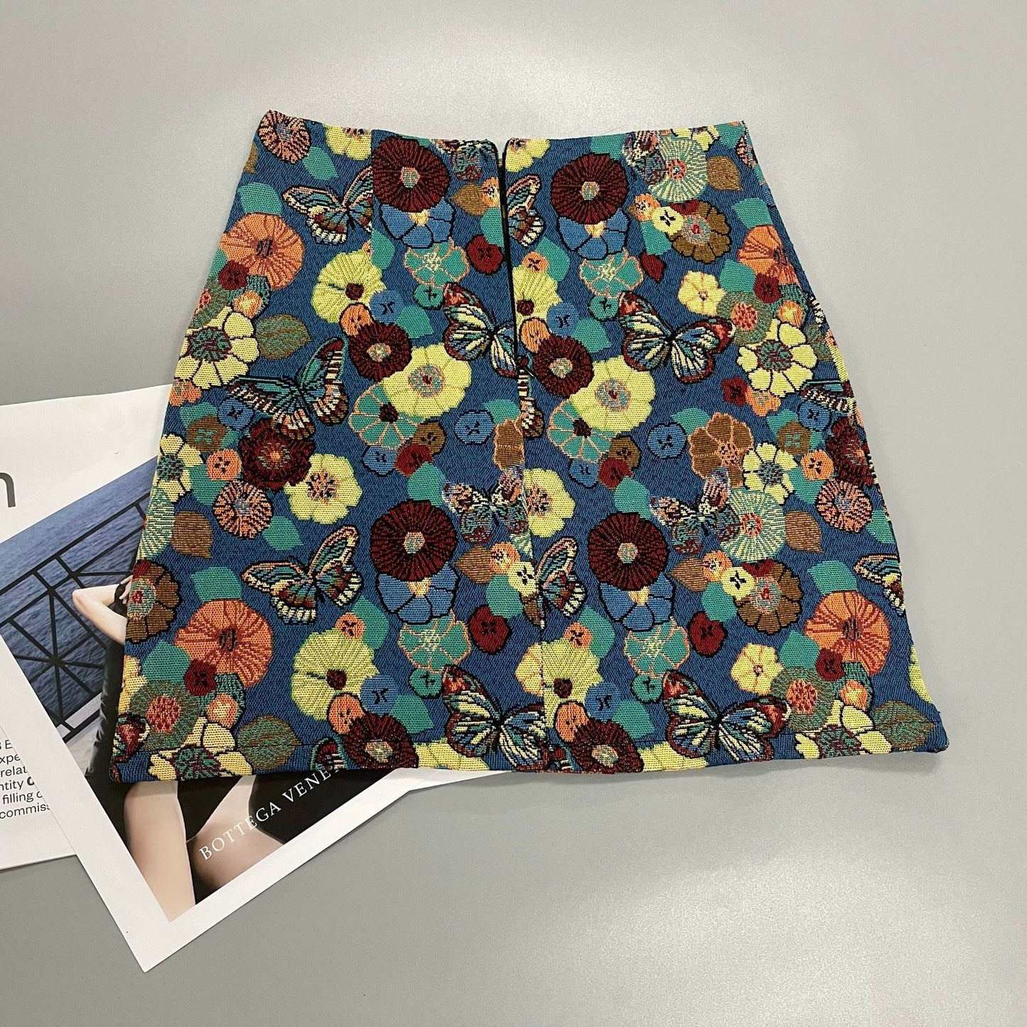 Butterfly Floral Embroidered Mini Skirt
