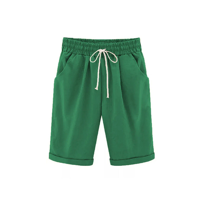 Cotton Elastic Waist Loose Boat Shorts