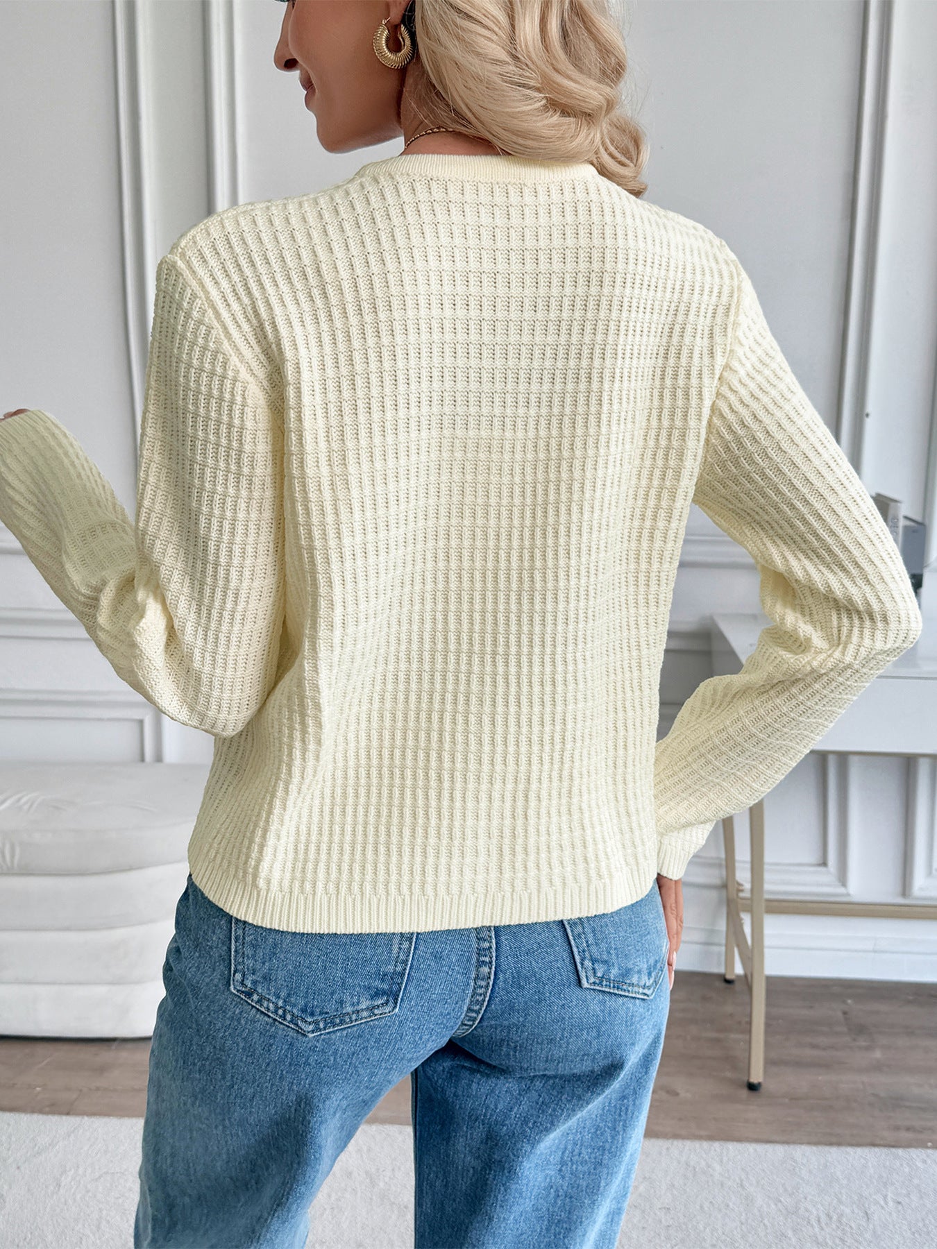 Ivory Waffle Cardigan