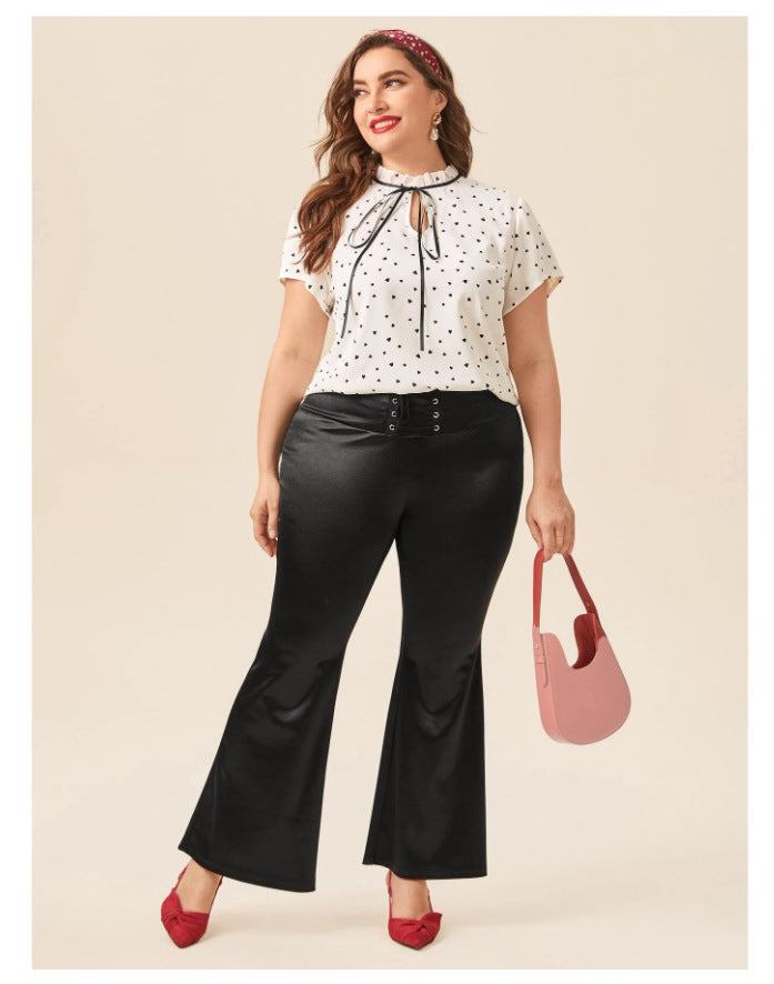 Polka Dot Hearts Tie-up Blouse