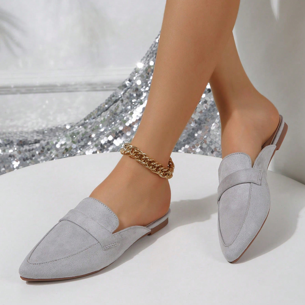Pointed Faux Suede Mules