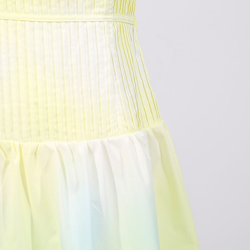 French Strapless Floral Print Pleated Dress