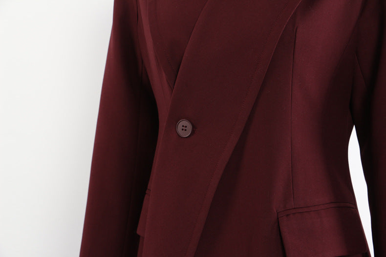 Angola Red Personality Collar Mid Length Blazer