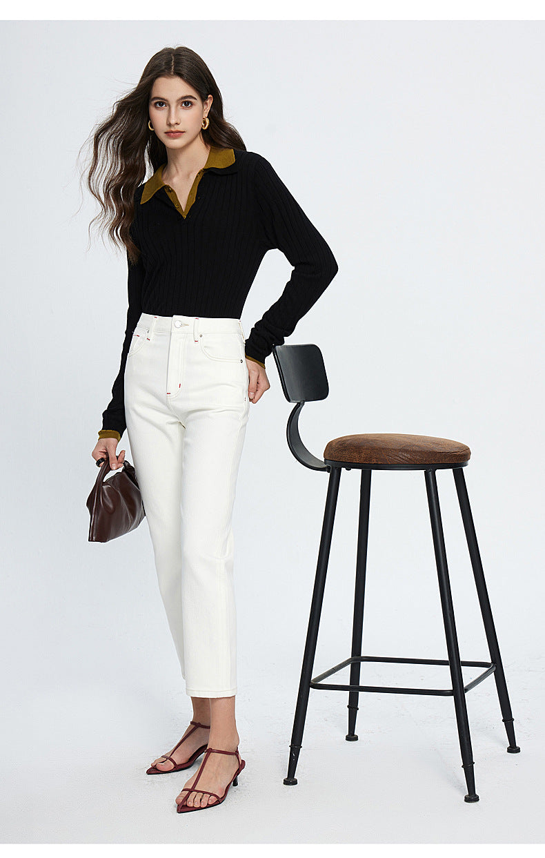 High End Red Edge White Cropped Jeans