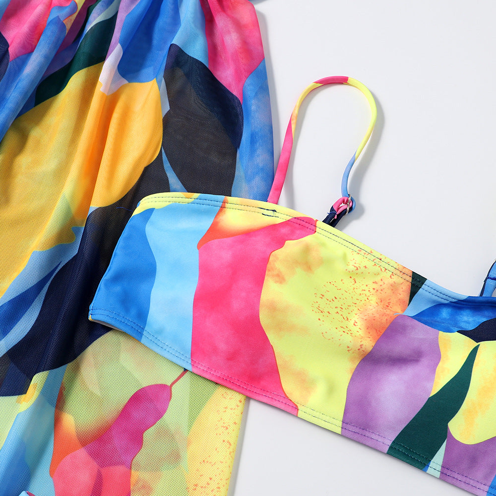 Colourful Three-Piece Bikini Set
