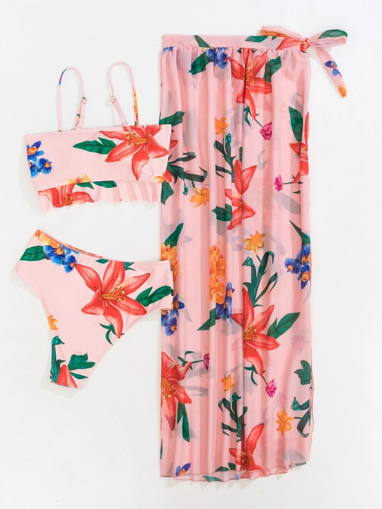Floral Split Three Piece Bikini Set