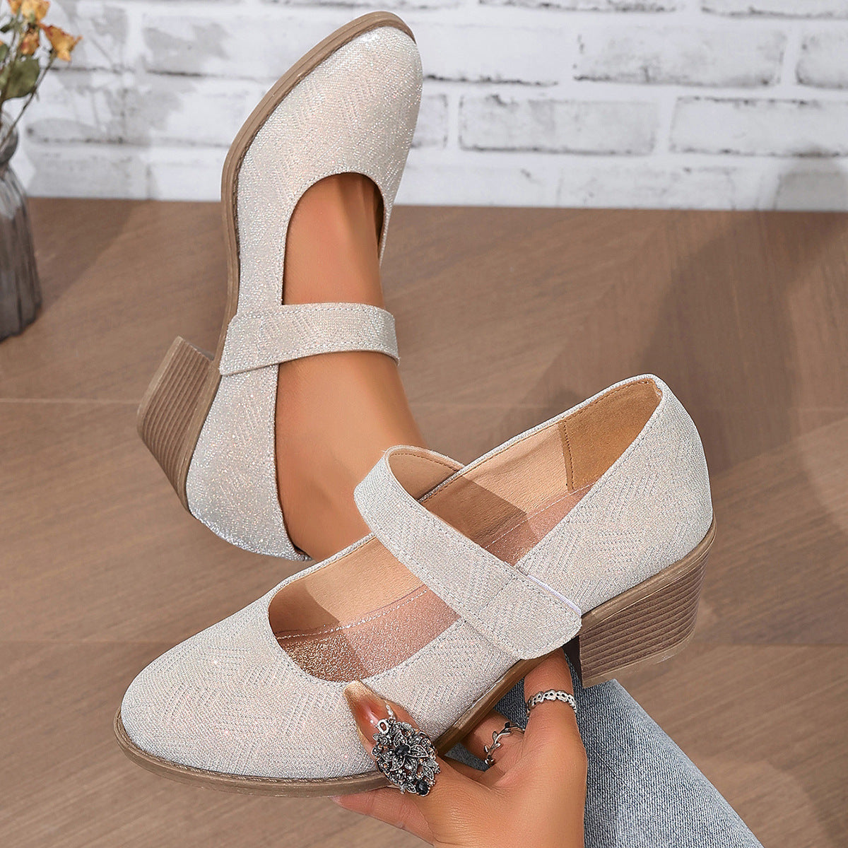 Khaki Mary-Jane Heels