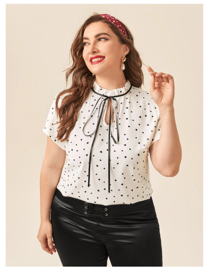 Polka Dot Hearts Tie-up Blouse