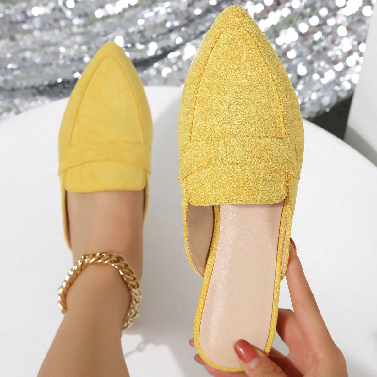 Pointed Faux Suede Mules