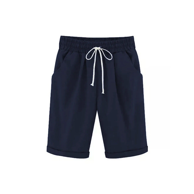 Cotton Elastic Waist Loose Boat Shorts