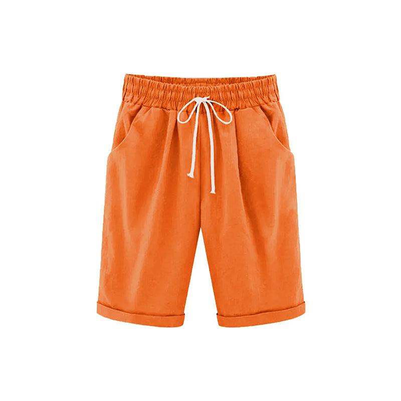 Cotton Elastic Waist Loose Boat Shorts