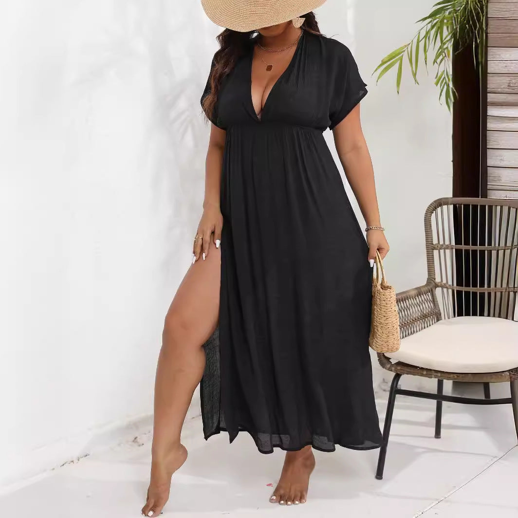 Black Backless Beach Curvy Cover-up
