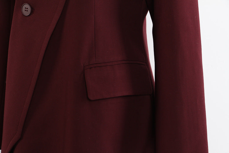 Angola Red Personality Collar Mid Length Blazer