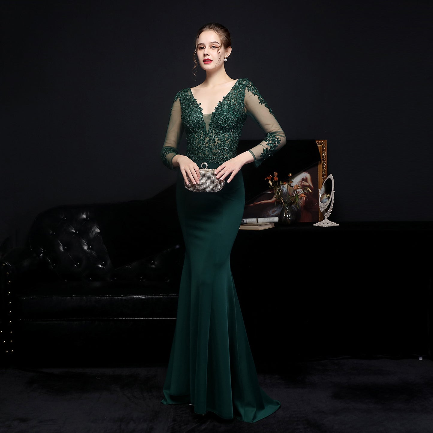 Full Craft Lace Fishtail Evening Dress