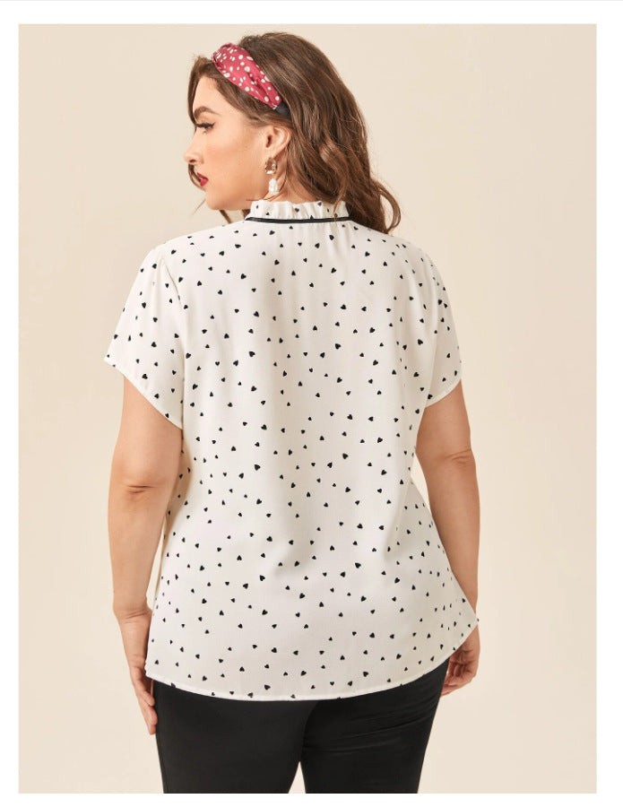 Polka Dot Hearts Tie-up Blouse