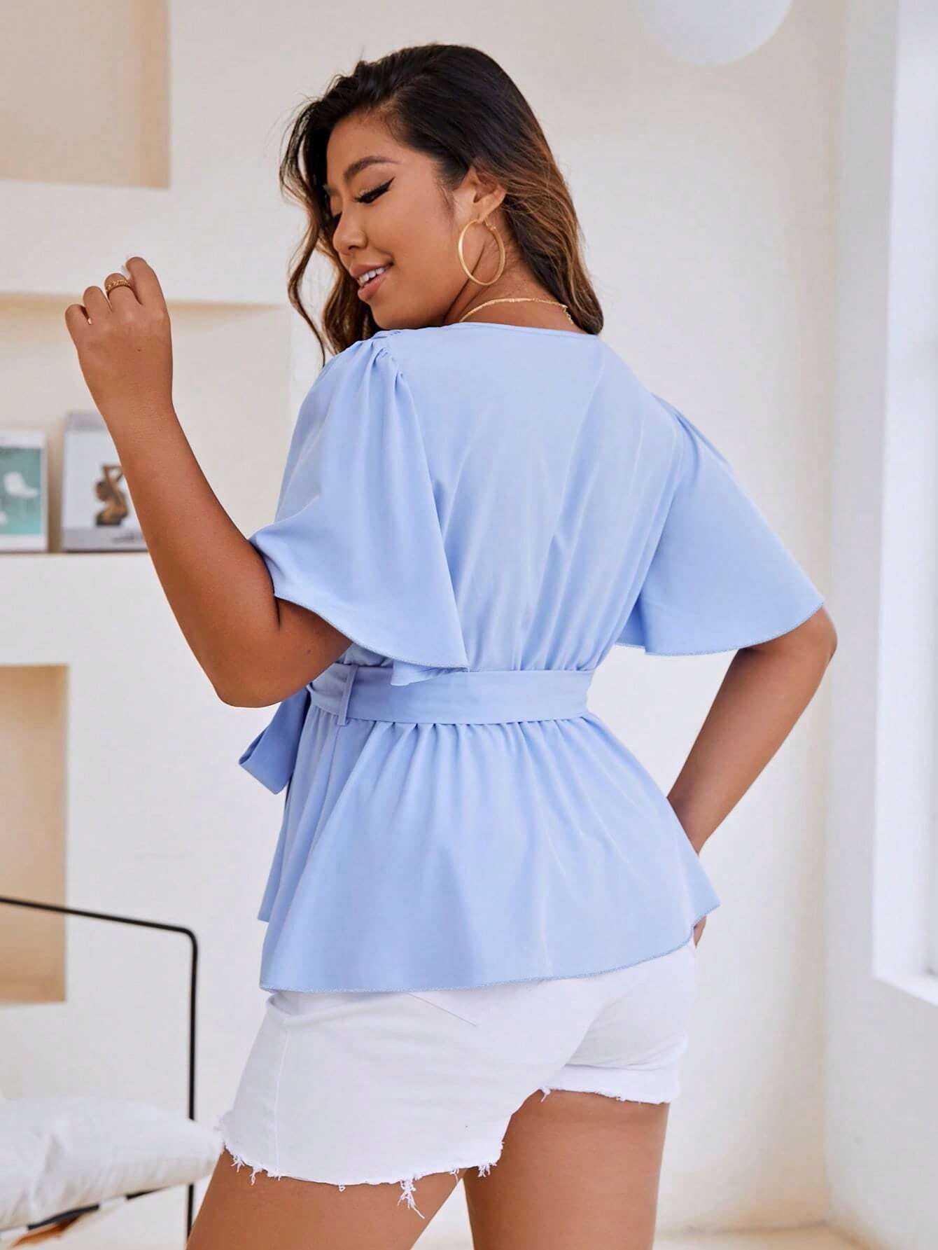 Blue Wrap Blouse